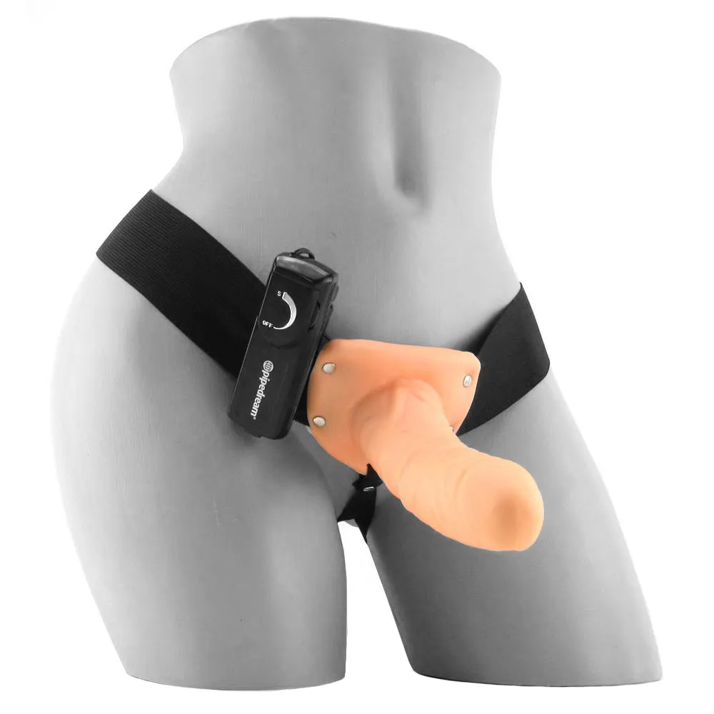 Pipedream Fetish Fantasy Series For Him or Her Vibrating 6 in. Hollow Strap-On Beige/Black