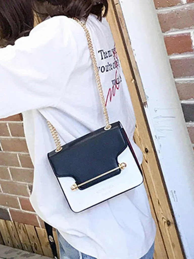 Piping Detail Two Tone Chain Bag