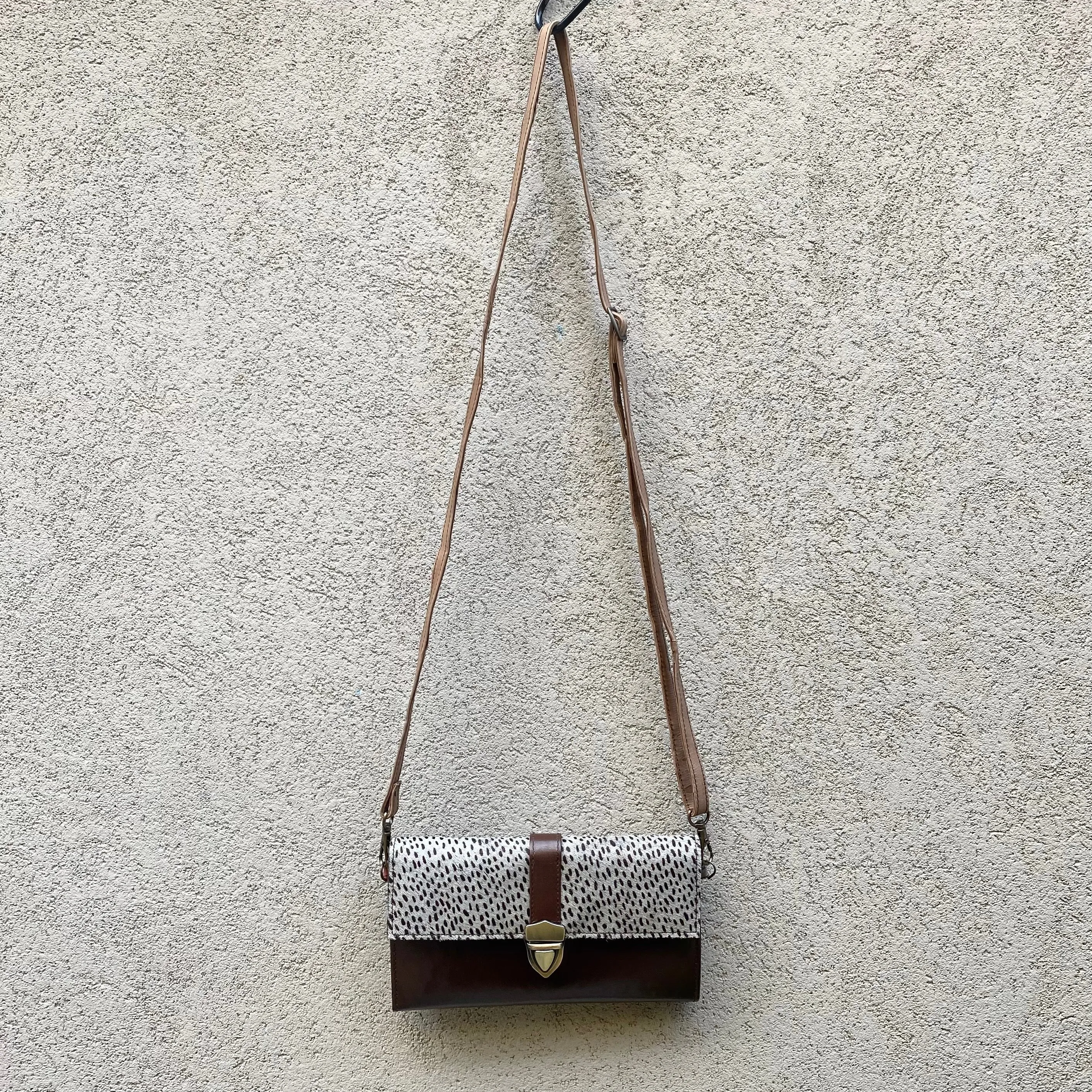 Pixie Cowhide and Leather Crossbody Wallet Clutch Bag- Grey, Raisin, Black