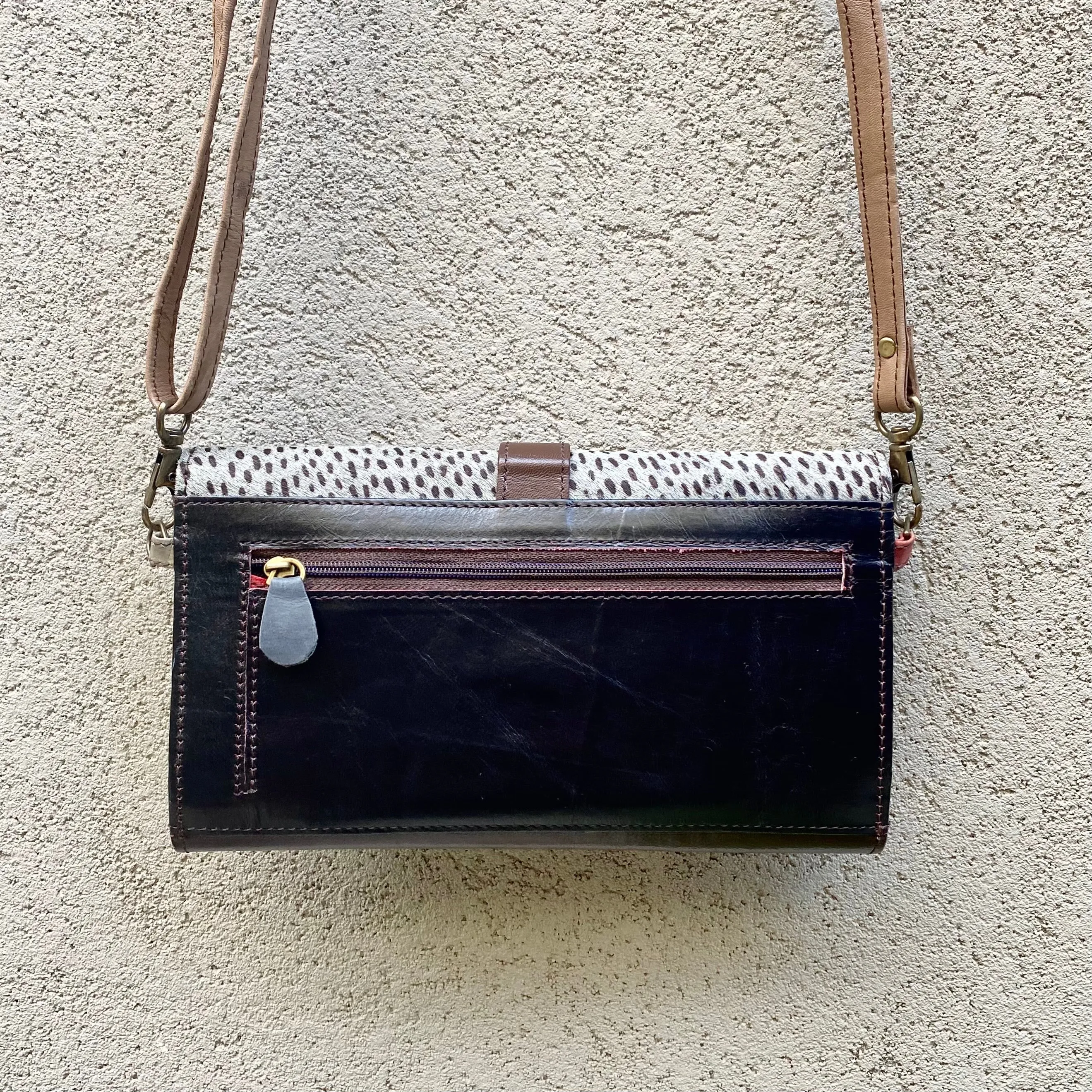 Pixie Cowhide and Leather Crossbody Wallet Clutch Bag- Grey, Raisin, Black