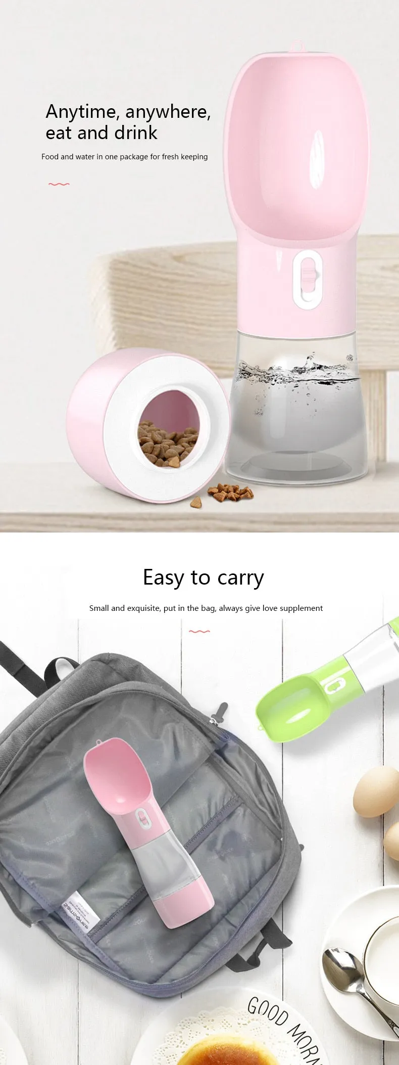 Portable Drinking Water Feeder Bowl  W/ Food Compartment