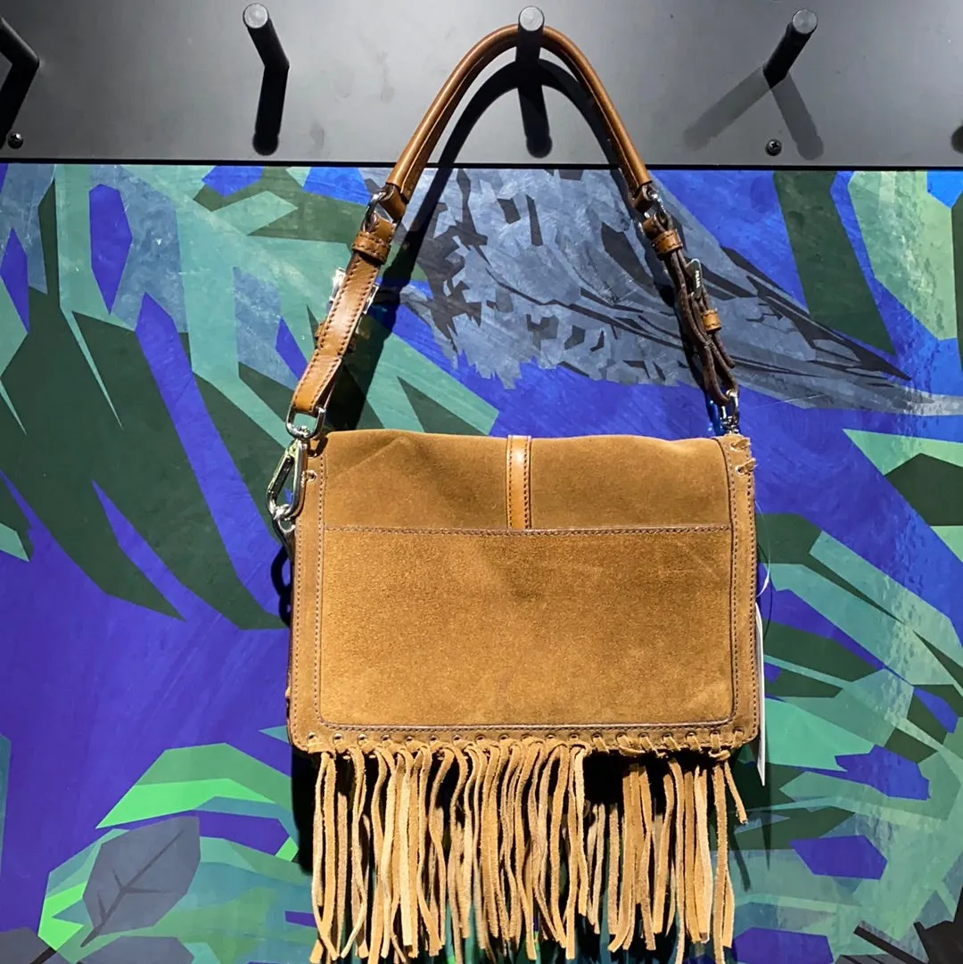 Prada Dark Tan Suede Fringed Bottom Handbag