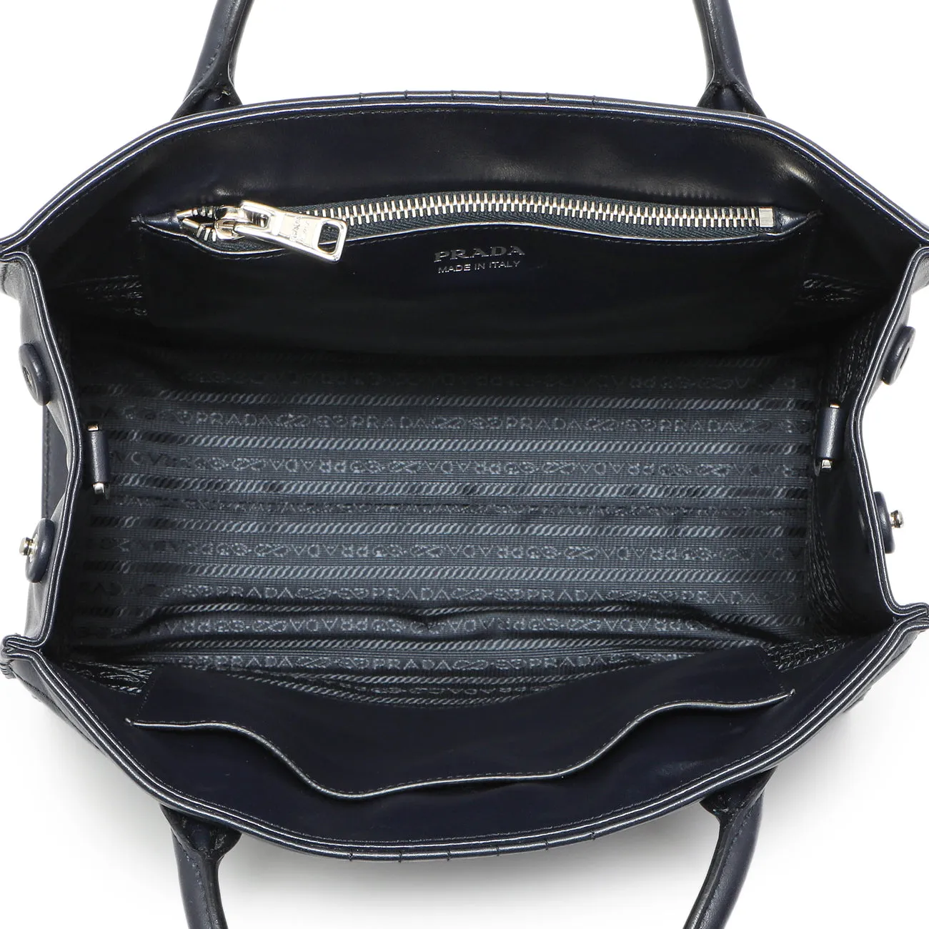 Prada Navy Soft Calfskin Impunture Diagramme Tote