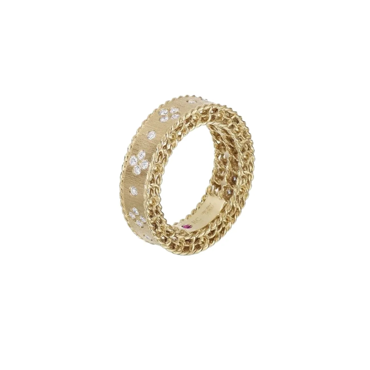 Princess 18K Yellow Gold Fleur De Lis Diamond Satin Ring