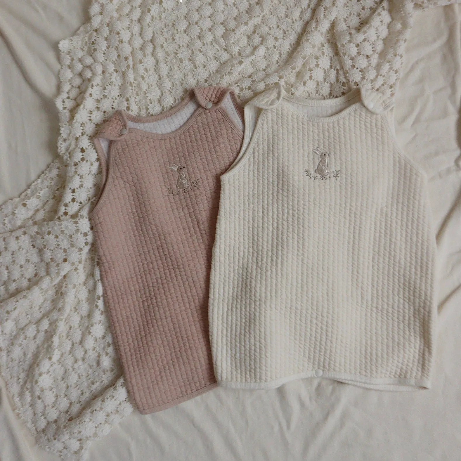 Quilted Bunny Sleep Vest, Ivory (1-2y)