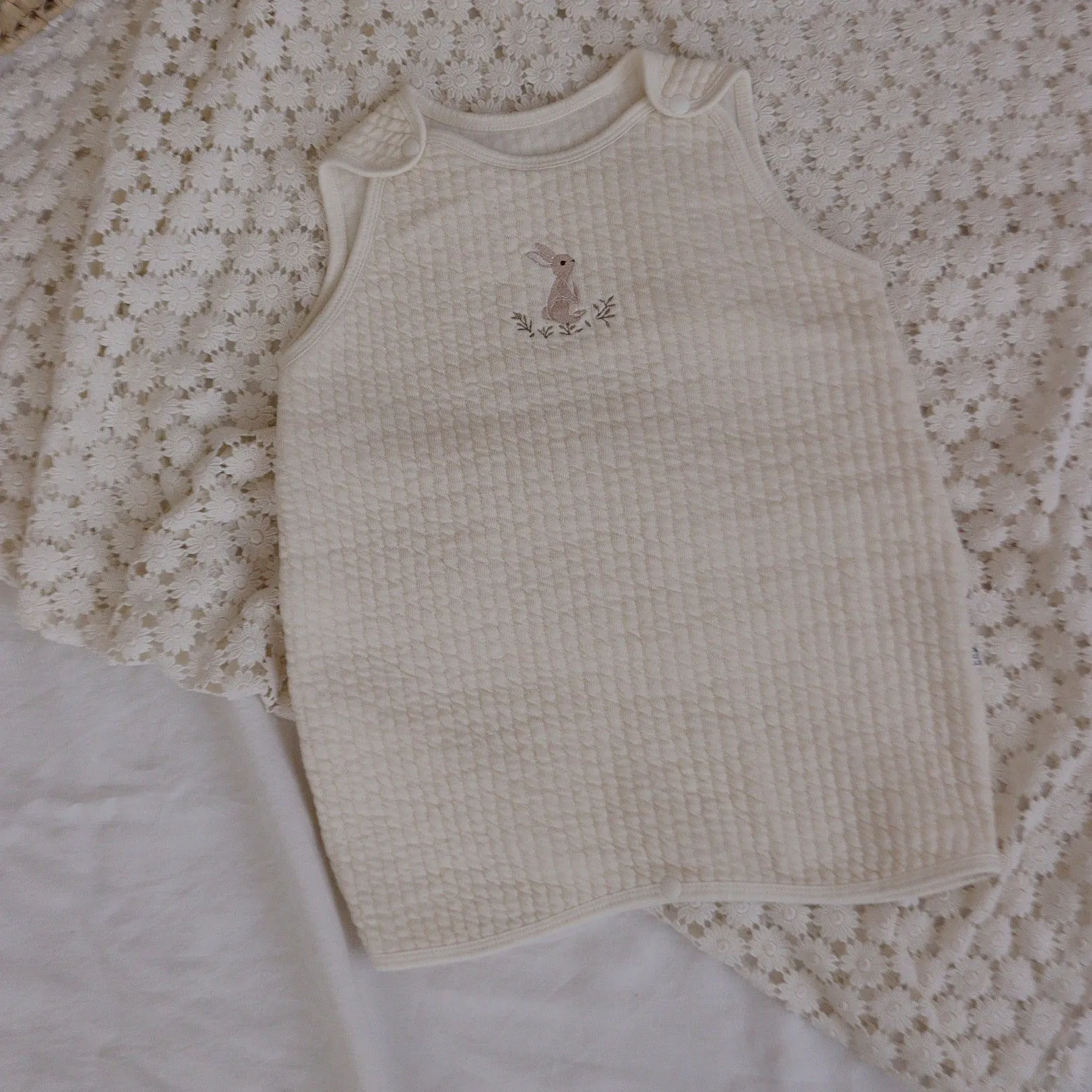 Quilted Bunny Sleep Vest, Ivory (1-2y)
