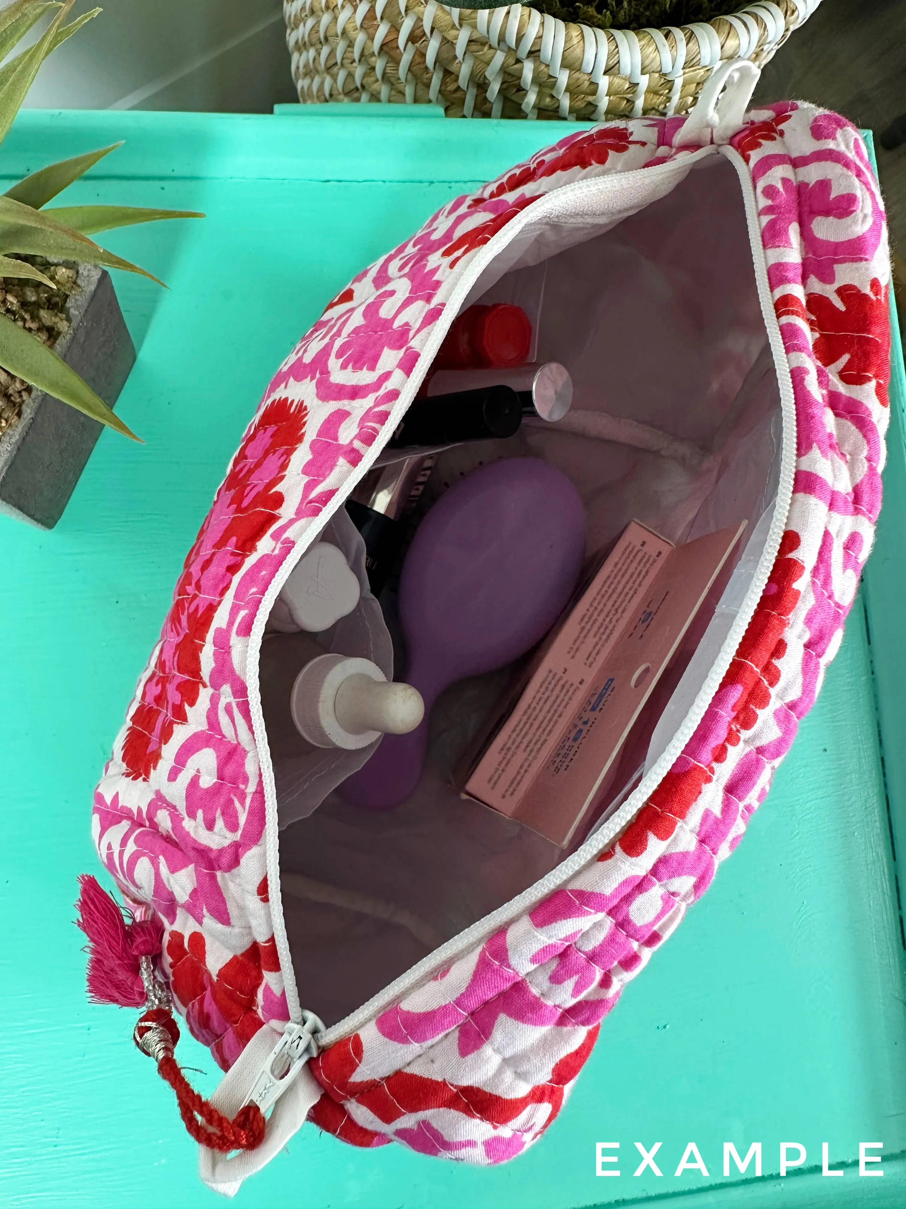 Quilted Cosmetic Bag in Pink & Green Tiger Print