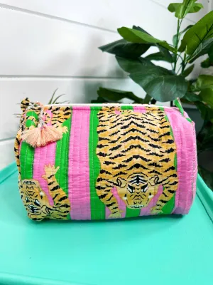 Quilted Cosmetic Bag in Pink & Green Tiger Print