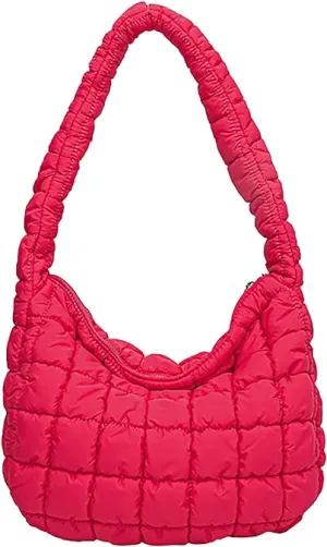 Quilted Puffer Med. Shoulder Bag - Red