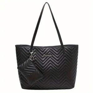 Quilted Tote Bag Large Capacity Solid Women's Shoulder Handbag