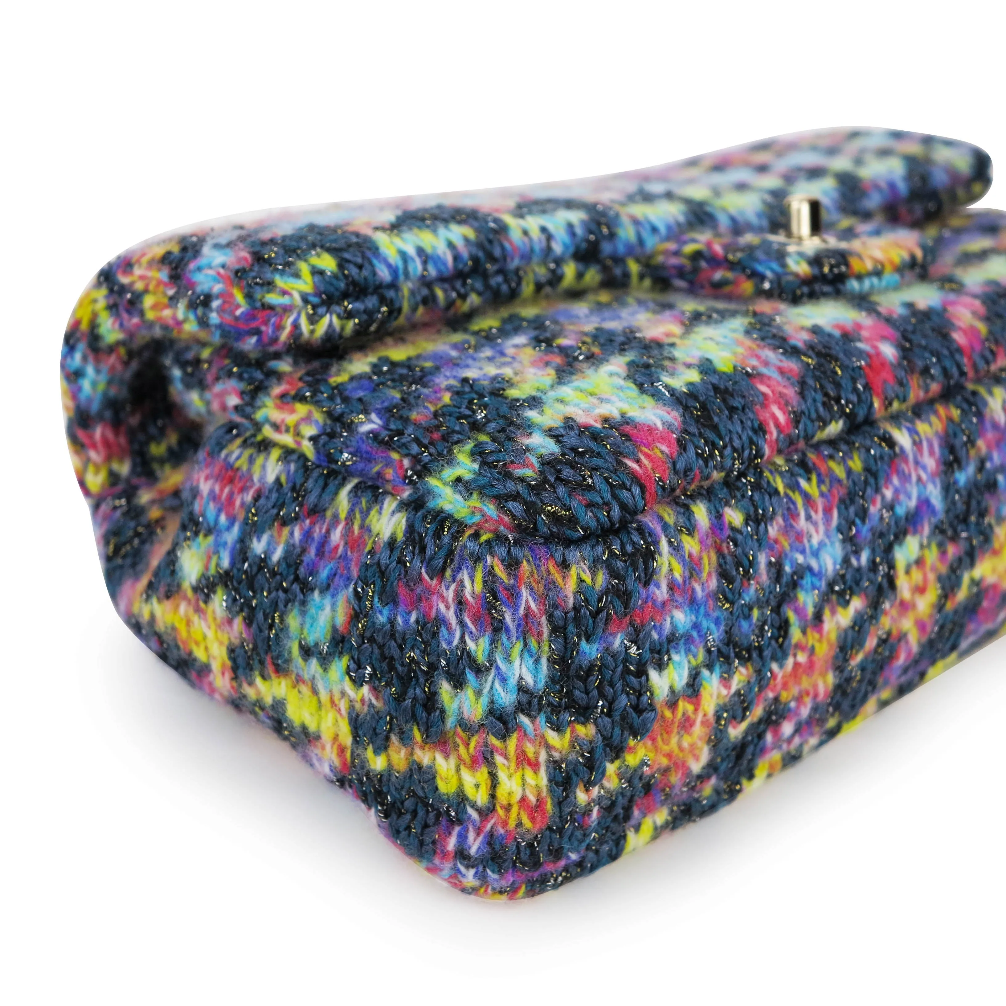 Rainbow Houndstooth Wool Tweed Medium Flap Bag