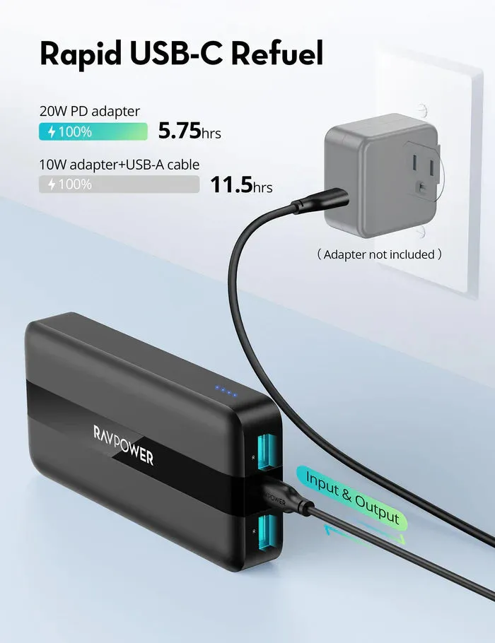 RAVPower RP-PB235  Pioneer 20W 3-Port 20000mAh Power Bank Black