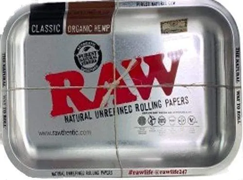 RAW Authentic Natural Silver Metallic Rolling Tray - Large - (1 Count)