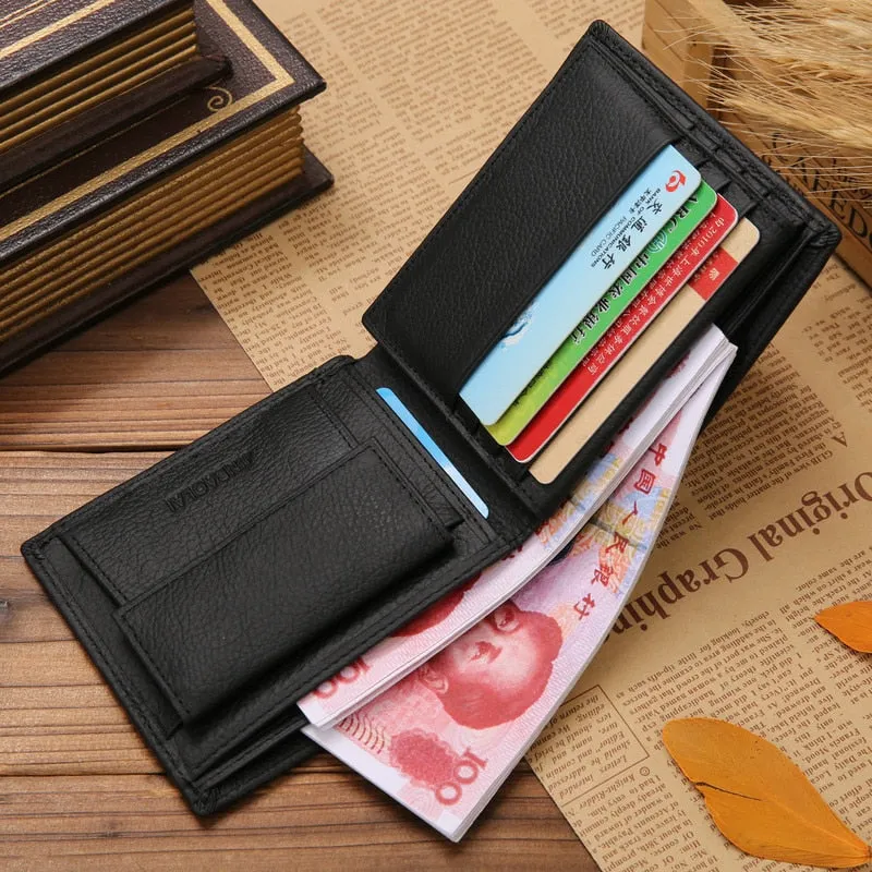 Realaiot 100% Genuine Leather Men Wallets Premium Product Real Cowhide Wallets for Man Short Black Walet Portefeuille Homme Gifts for Men