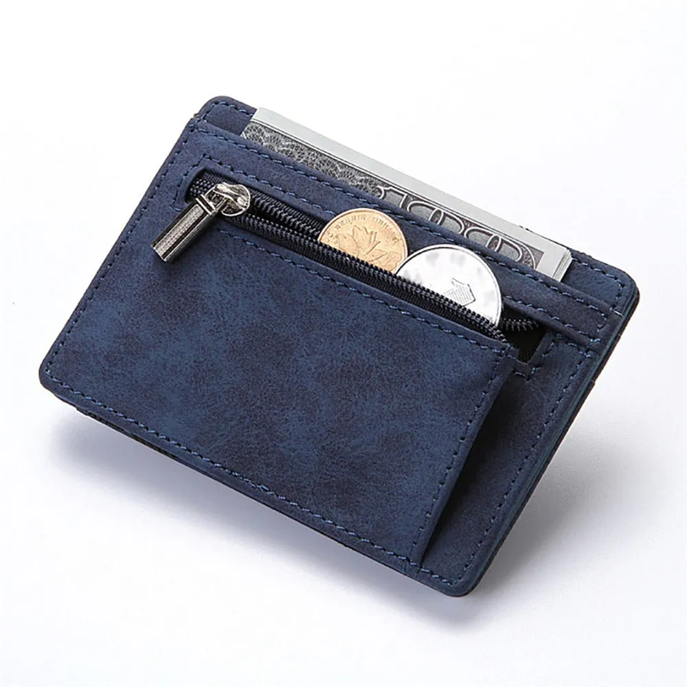 Realaiot Ultra Thin New Men Male PU Leather Mini Small Magic Wallets Zipper Coin Purse Pouch Plastic Credit Bank Card Case Holder