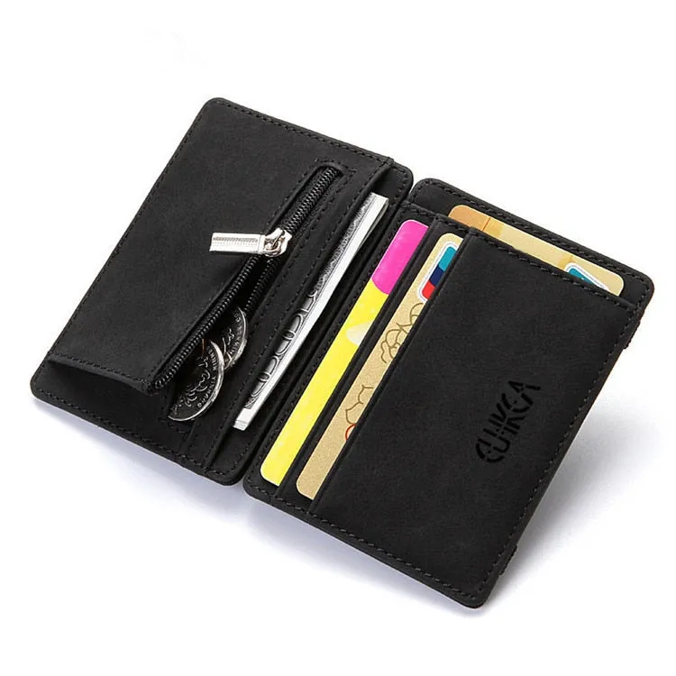 Realaiot Ultra Thin New Men Male PU Leather Mini Small Magic Wallets Zipper Coin Purse Pouch Plastic Credit Bank Card Case Holder