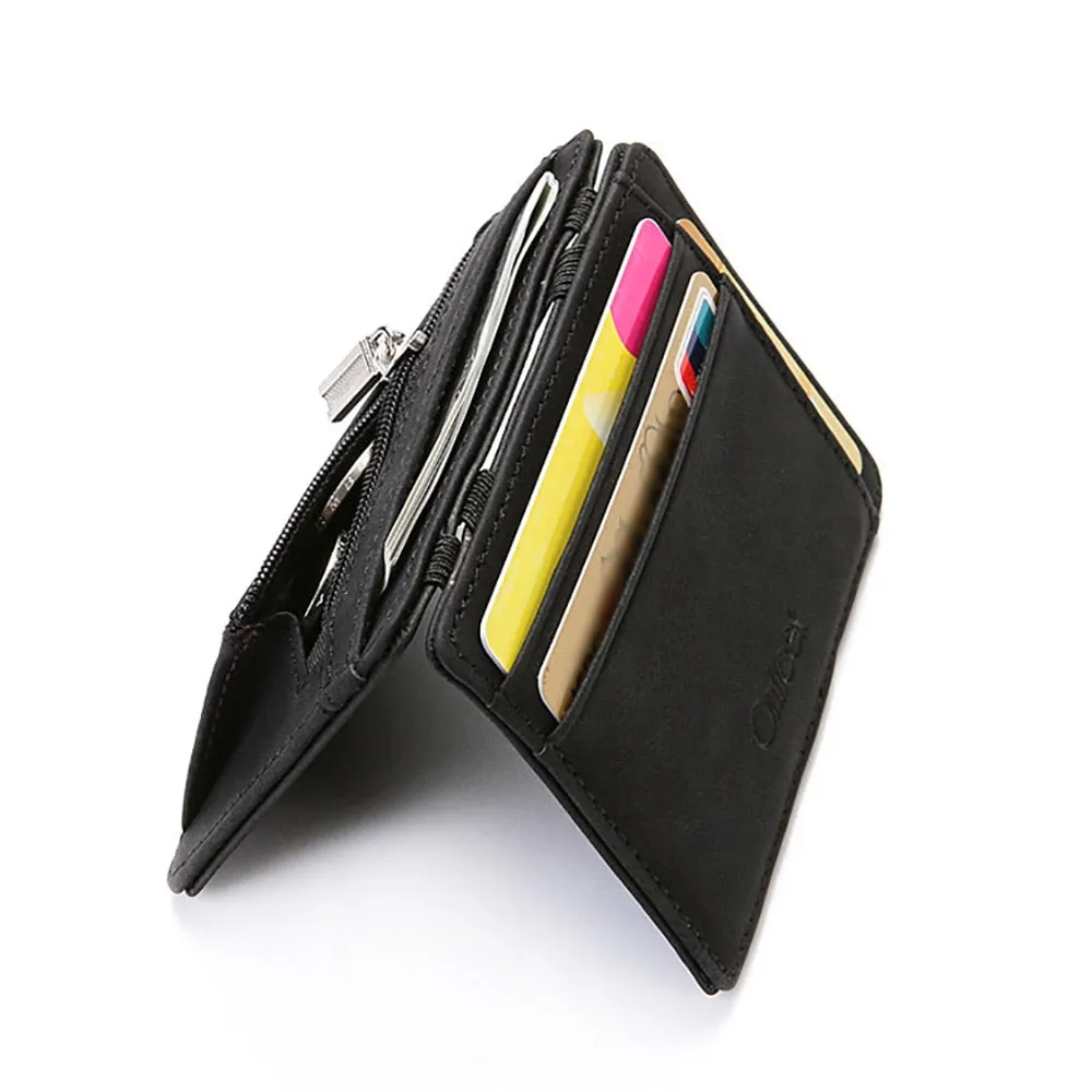 Realaiot Ultra Thin New Men Male PU Leather Mini Small Magic Wallets Zipper Coin Purse Pouch Plastic Credit Bank Card Case Holder