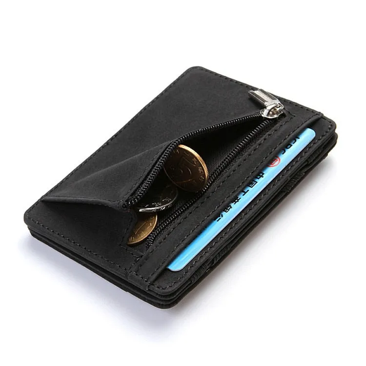Realaiot Ultra Thin New Men Male PU Leather Mini Small Magic Wallets Zipper Coin Purse Pouch Plastic Credit Bank Card Case Holder