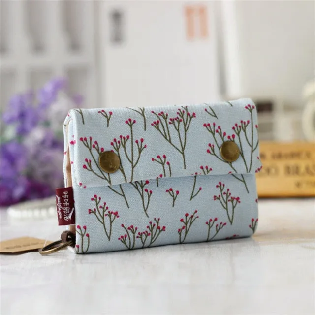 Realaiot Women Cotton Fabric Short Wallet for Female Large Capacity Coin Purse Card Holder Ladies Multifunction Men Purse Carteira