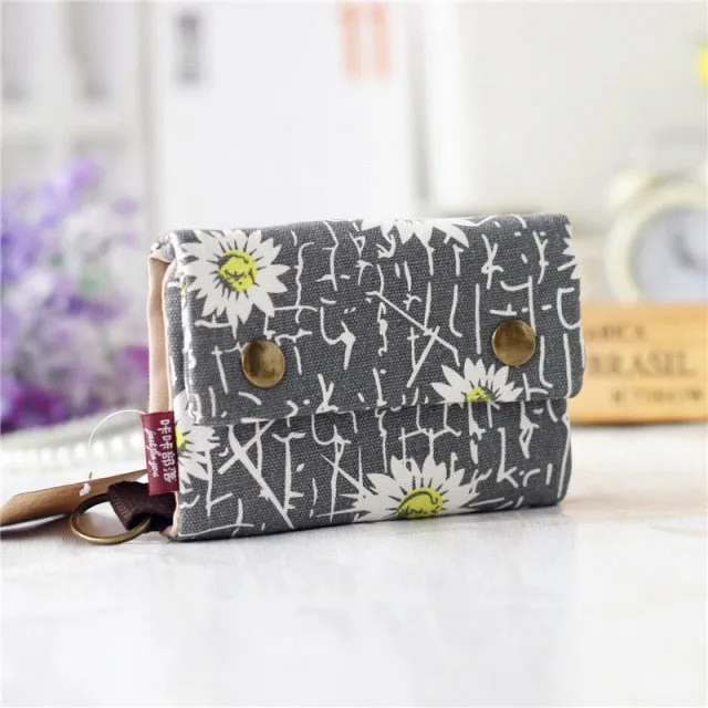 Realaiot Women Cotton Fabric Short Wallet for Female Large Capacity Coin Purse Card Holder Ladies Multifunction Men Purse Carteira
