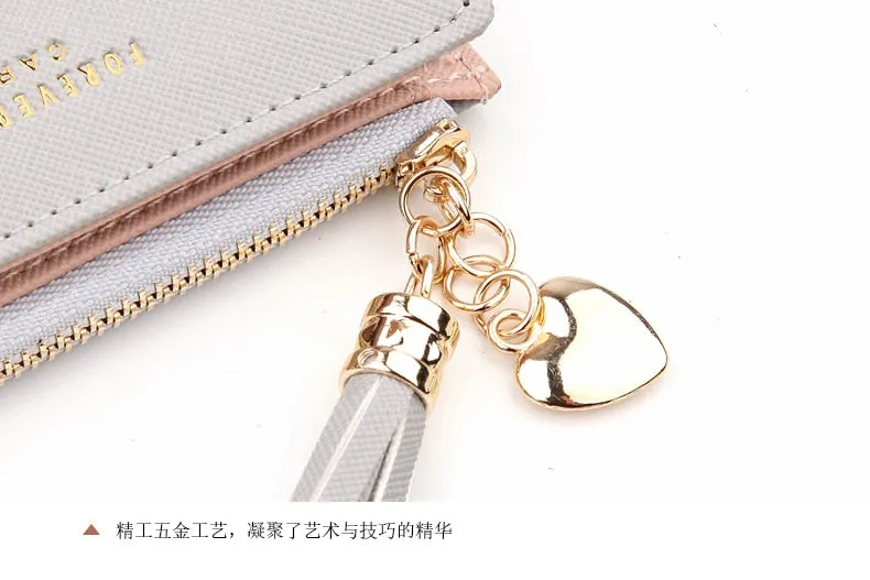 Realaiot Women Short Wallet Fashion Crossed Grain PU Leather Tassel Zipper Coin Purse Mini Money Bag Girls Small Cute Pink Card Holder
