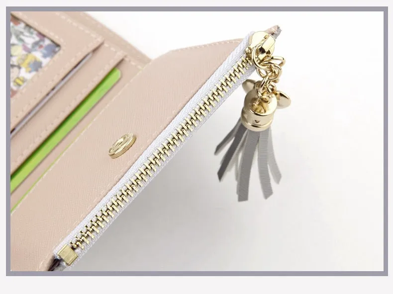 Realaiot Women Short Wallet Fashion Crossed Grain PU Leather Tassel Zipper Coin Purse Mini Money Bag Girls Small Cute Pink Card Holder