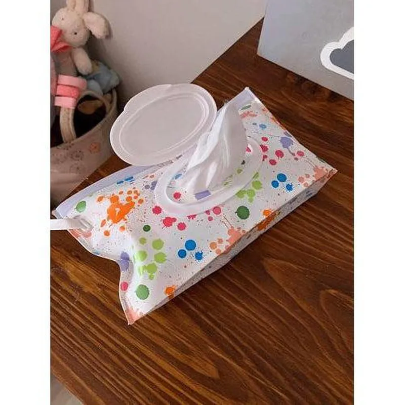 Reusable Wet Wipes Pouch - Blue with Yellow Smiley Faces