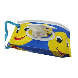 Reusable Wet Wipes Pouch - Blue with Yellow Smiley Faces