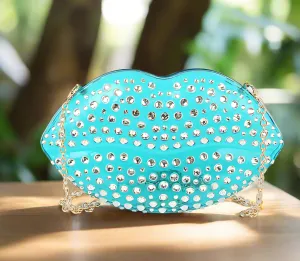 Rhinestone Studded Lips Evening Bag