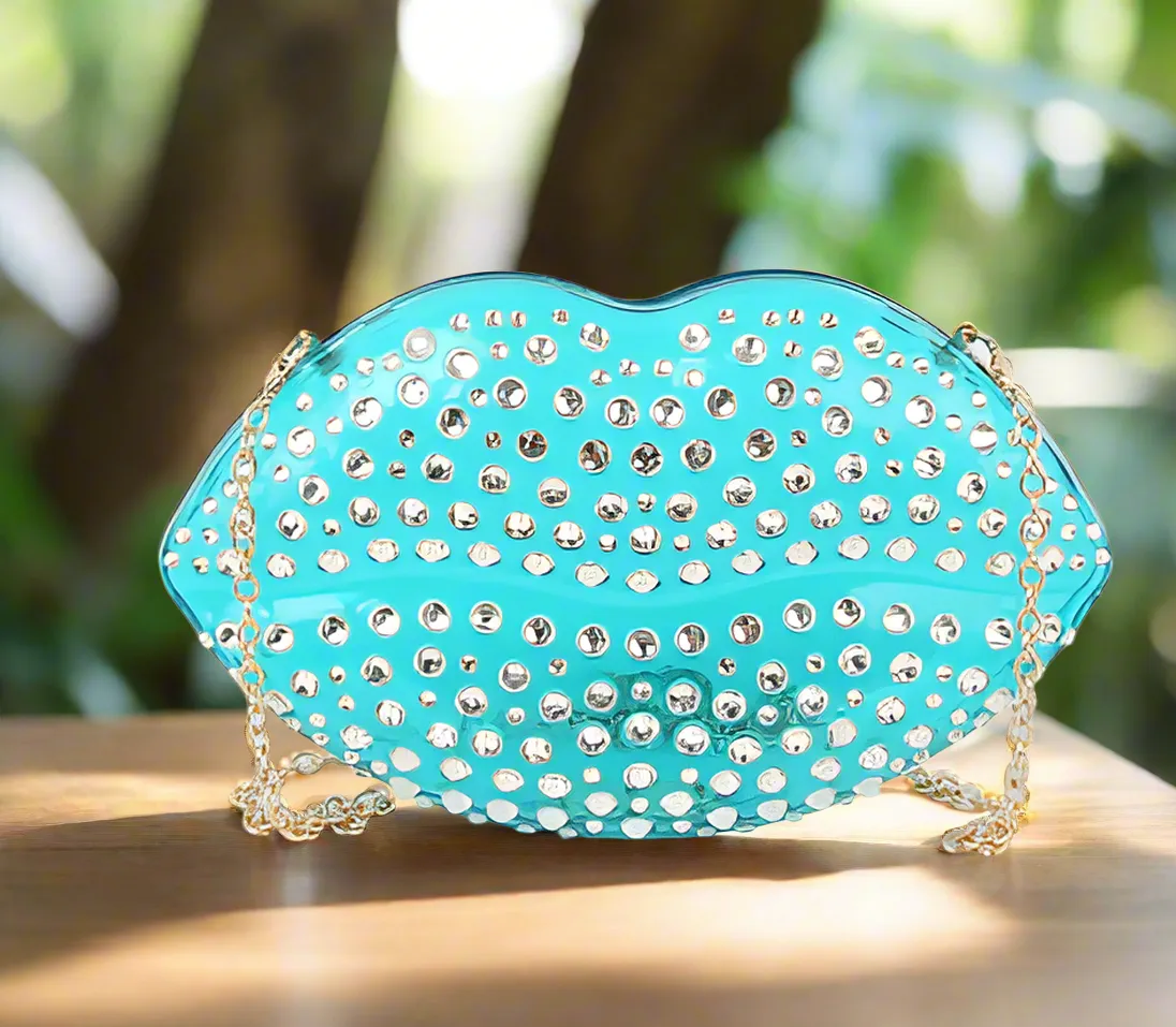 Rhinestone Studded Lips Evening Bag