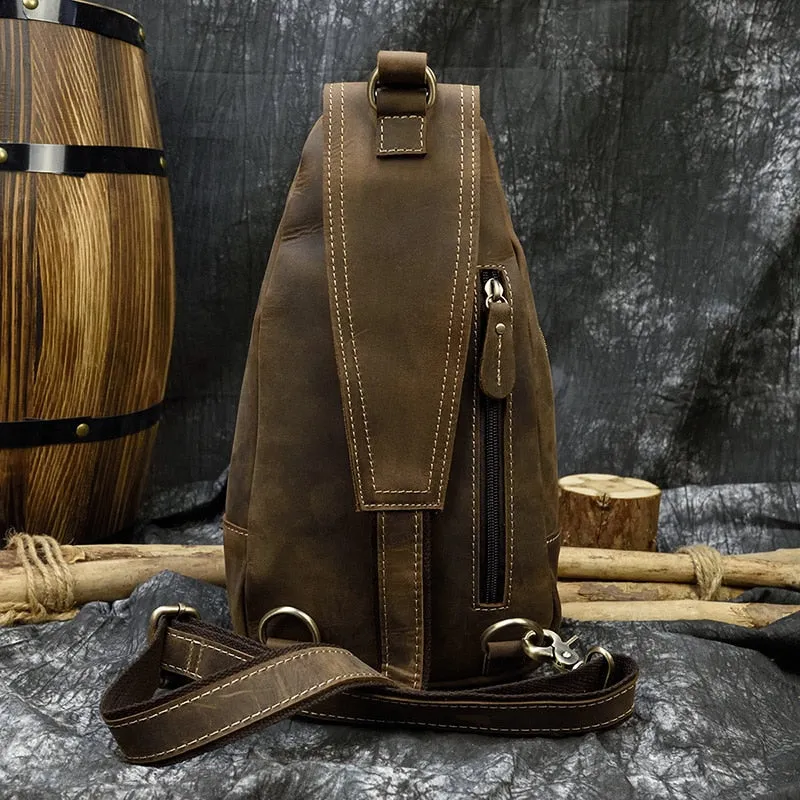 Ringo Vintage Leather Single Strap Pack Crossbody Bag Sling Bag - Brown