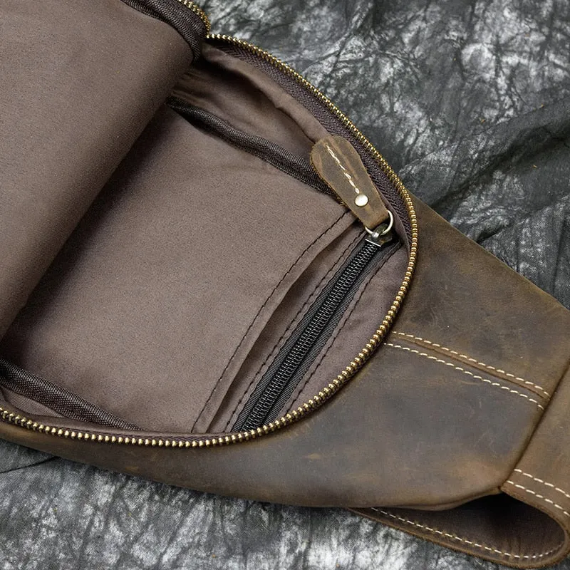 Ringo Vintage Leather Single Strap Pack Crossbody Bag Sling Bag - Brown