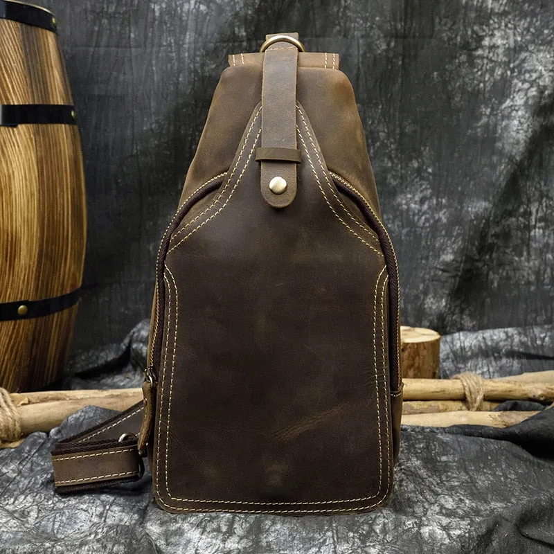 Ringo Vintage Leather Single Strap Pack Crossbody Bag Sling Bag - Brown