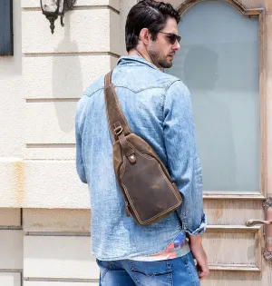 Ringo Vintage Leather Single Strap Pack Crossbody Bag Sling Bag - Brown