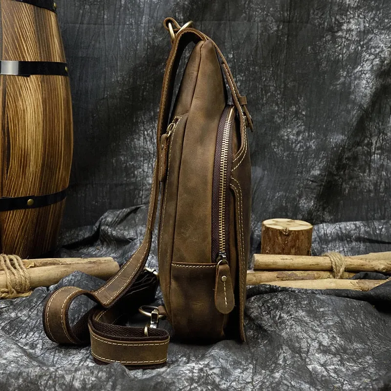 Ringo Vintage Leather Single Strap Pack Crossbody Bag Sling Bag - Brown