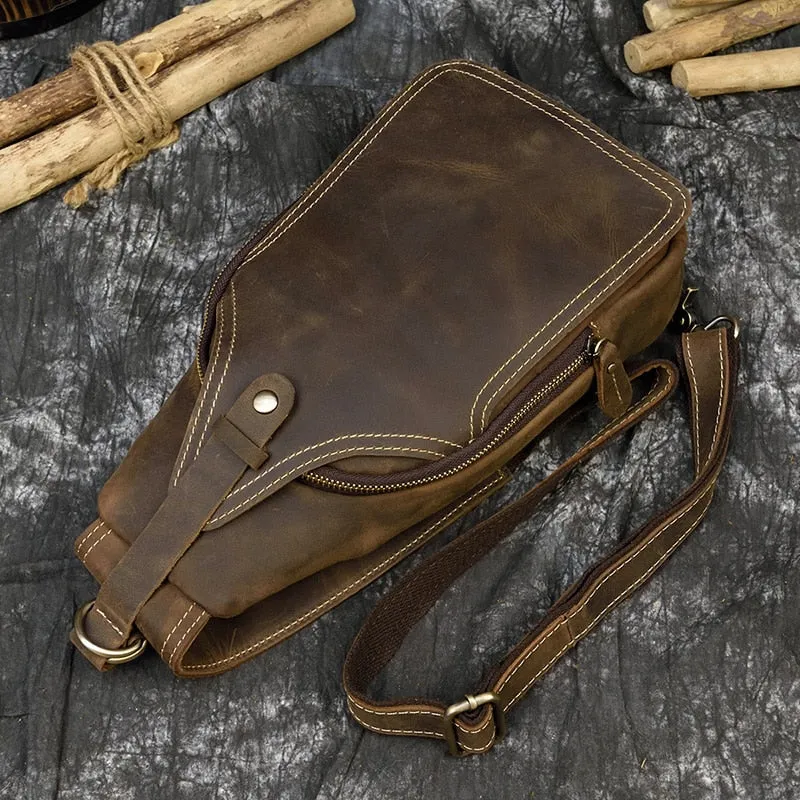 Ringo Vintage Leather Single Strap Pack Crossbody Bag Sling Bag - Brown