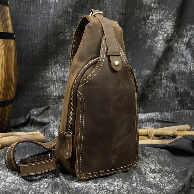 Ringo Vintage Leather Single Strap Pack Crossbody Bag Sling Bag - Brown