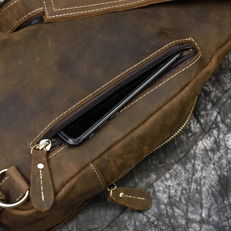 Ringo Vintage Leather Single Strap Pack Crossbody Bag Sling Bag - Brown