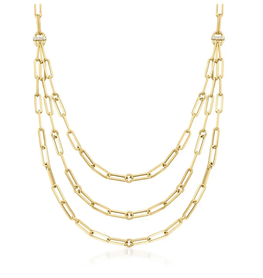 Roberto Coin Designer Gold Triple Strand Paperclip Bib Necklace