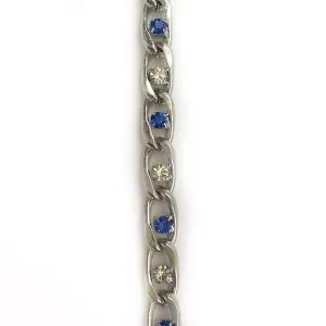 Sapphire and Clear Crystals in Silver Chain by the Inch (#3029)