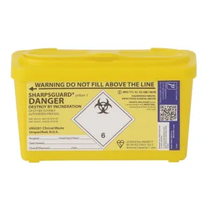 Sharpsguard Yellow Sharps Bin | Recyclable |  1L