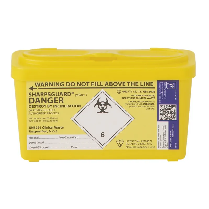 Sharpsguard Yellow Sharps Bin | Recyclable |  1L