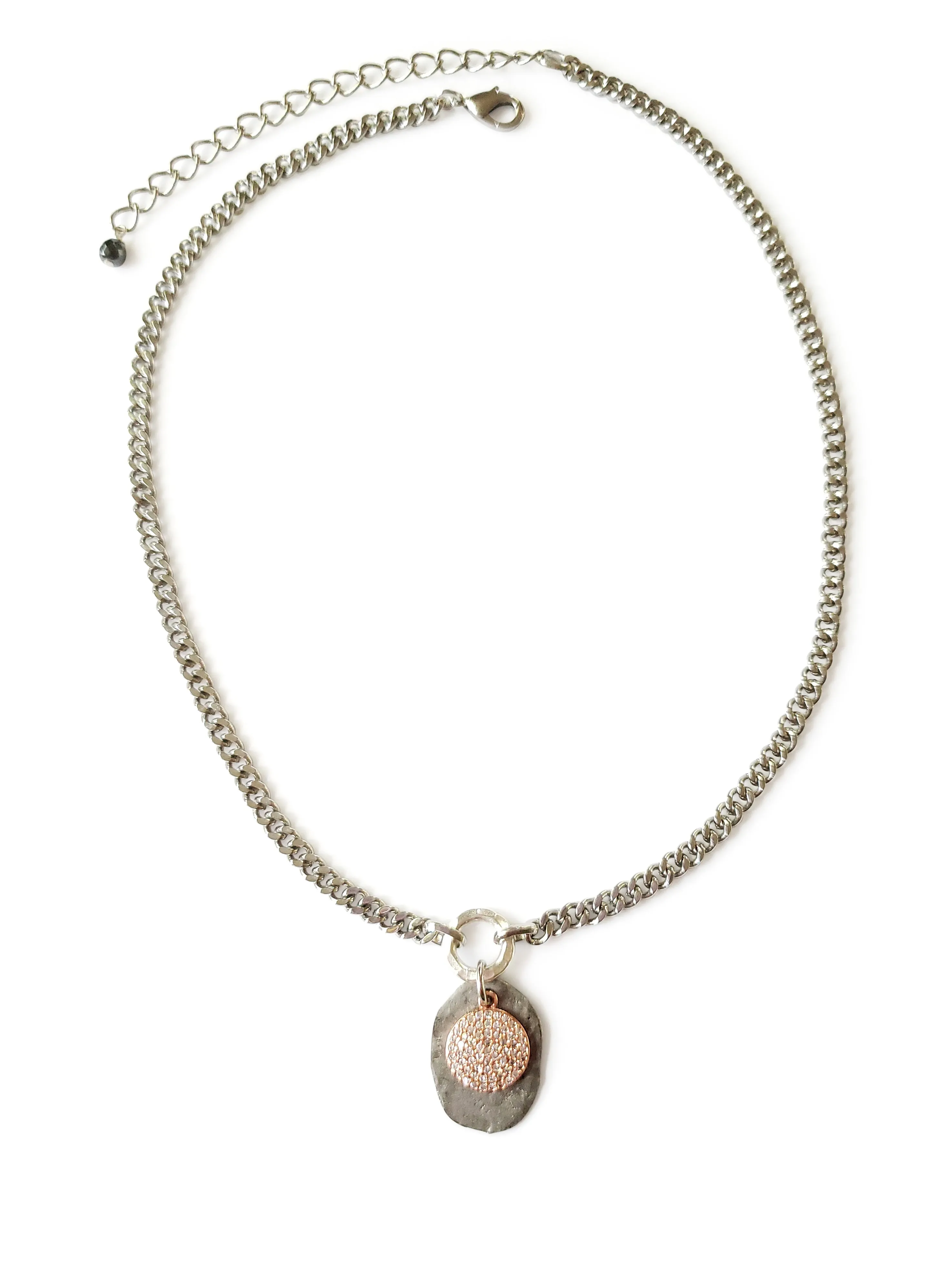 Short Rose Gold Coin Silver Disc Necklace