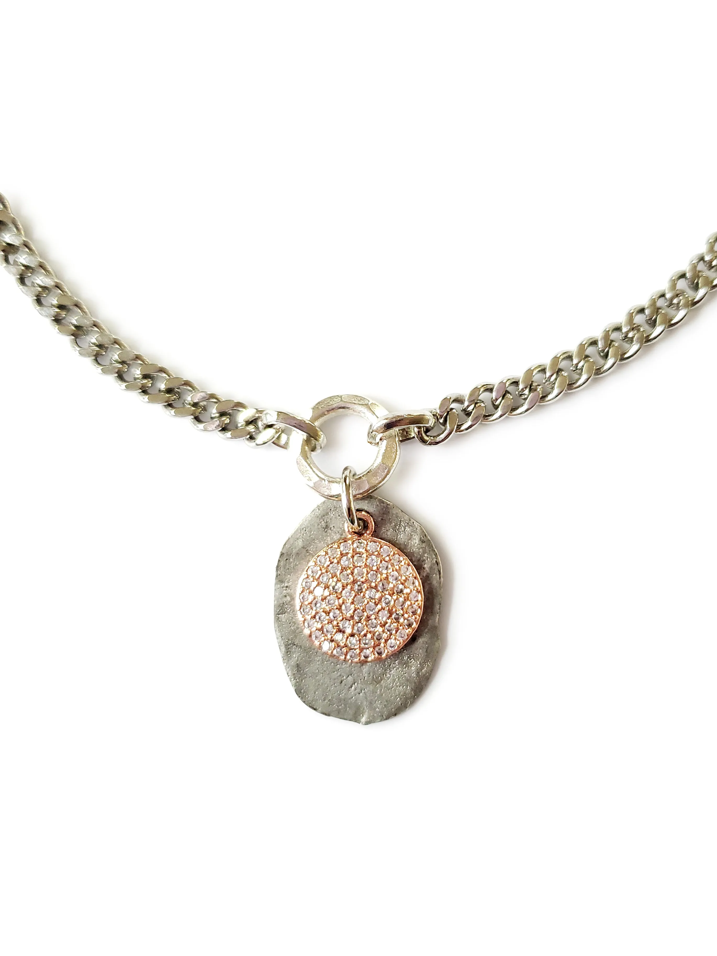 Short Rose Gold Coin Silver Disc Necklace