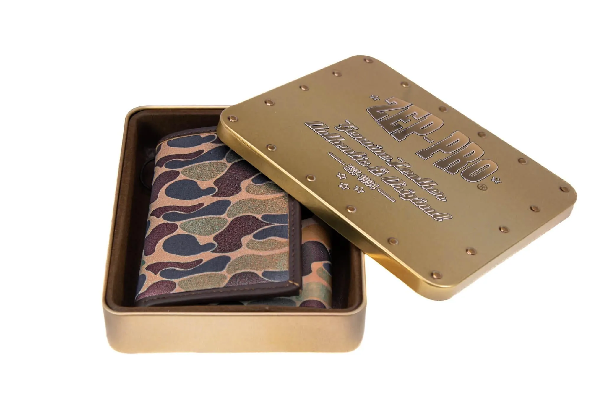 Shotshell Men's Trifold Old School Camo Leather Wallet.