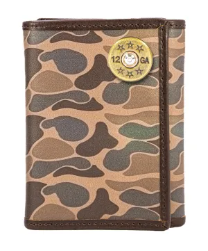 Shotshell Men's Trifold Old School Camo Leather Wallet.