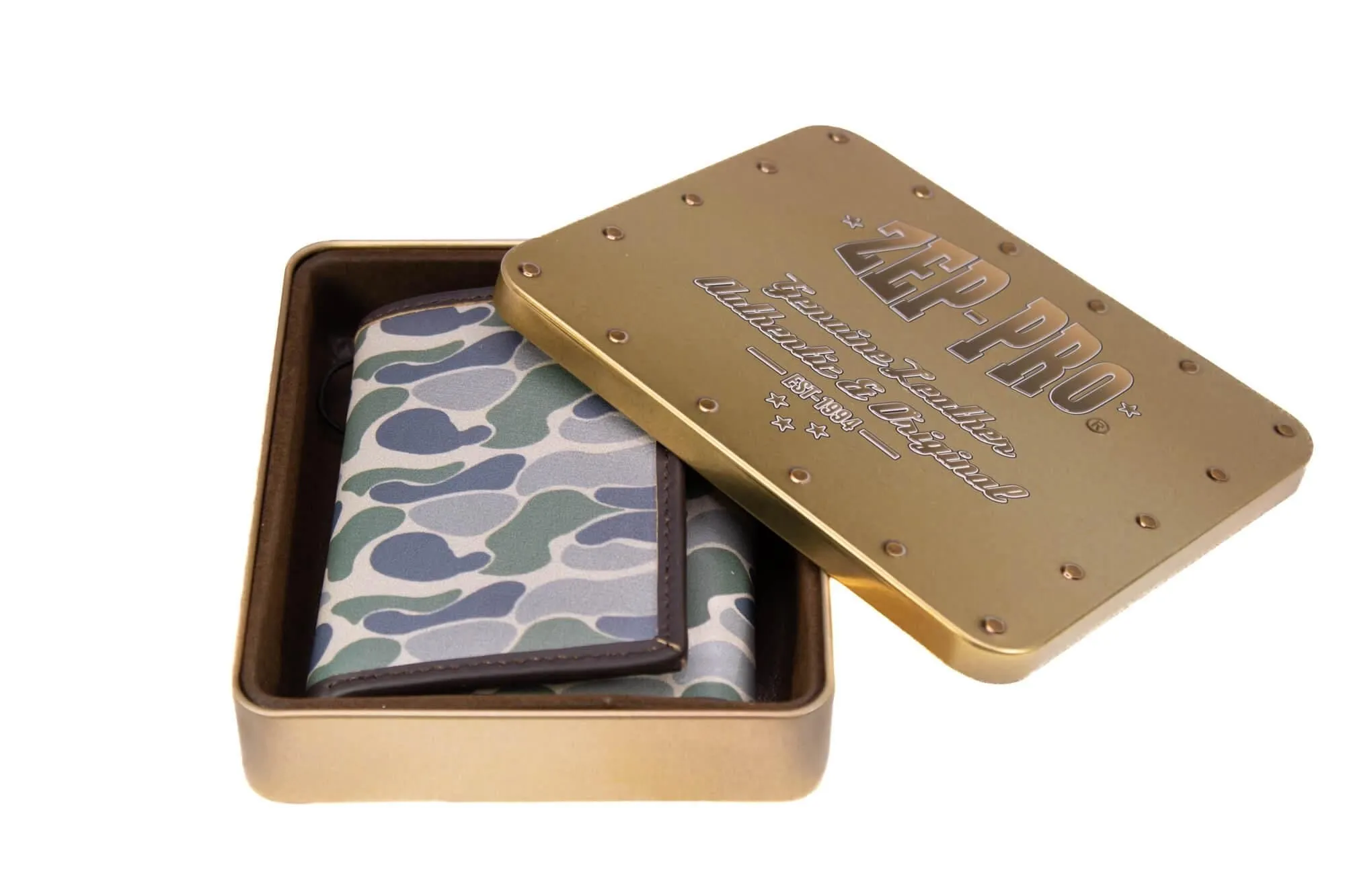 Shotshell Men's Trifold Old School Camo Leather Wallet.
