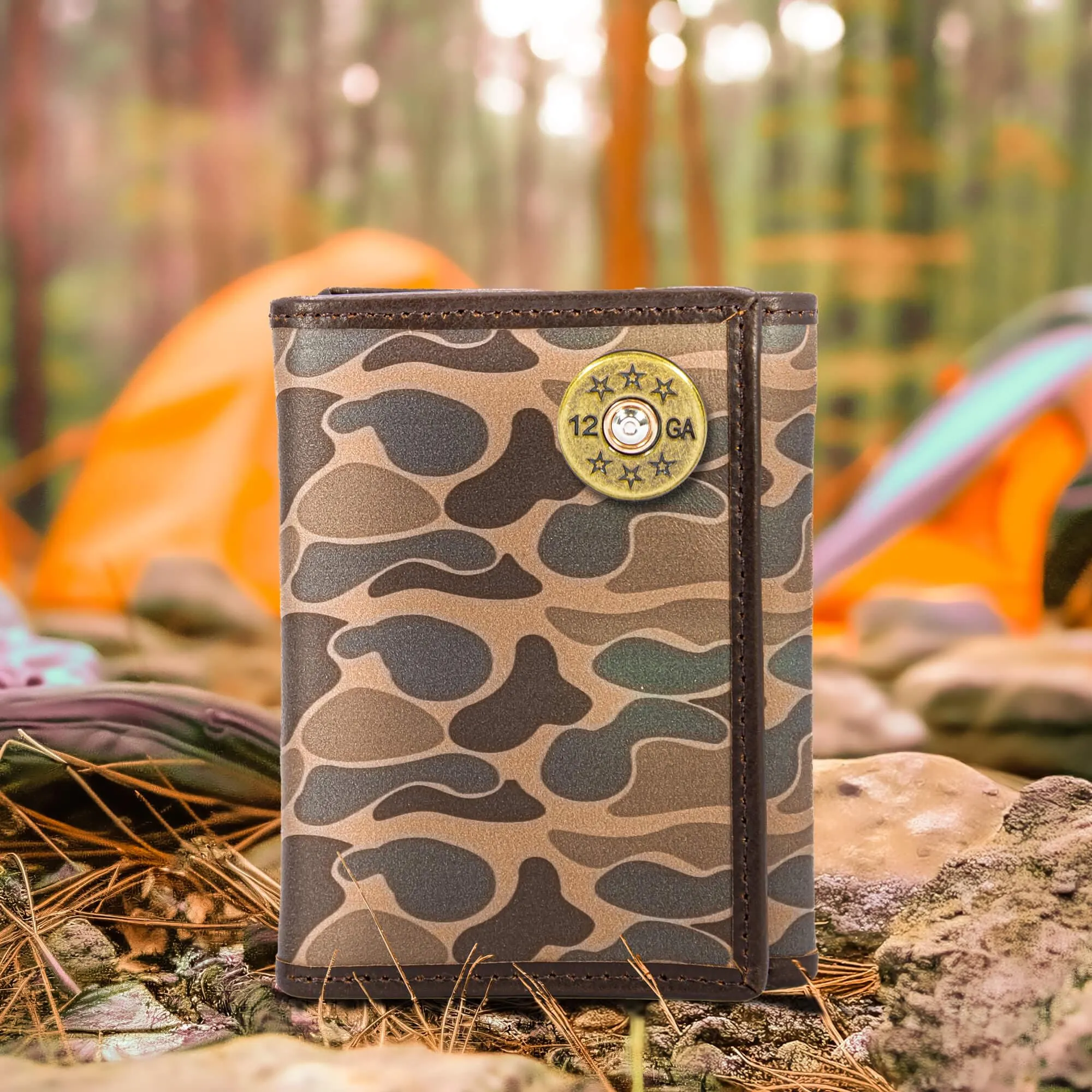 Shotshell Men's Trifold Old School Camo Leather Wallet.