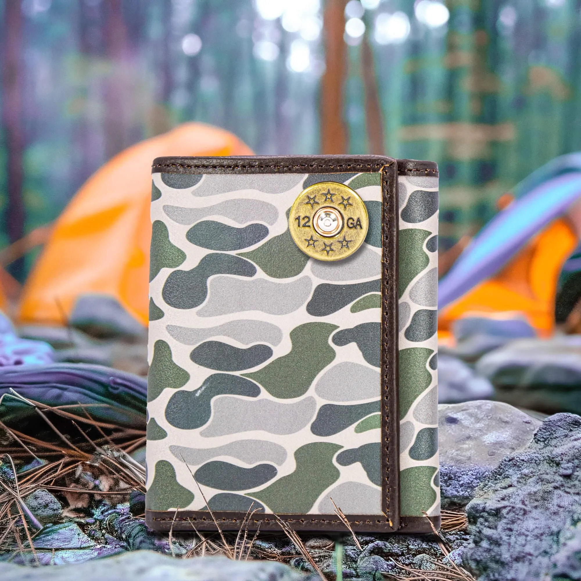 Shotshell Men's Trifold Old School Camo Leather Wallet.