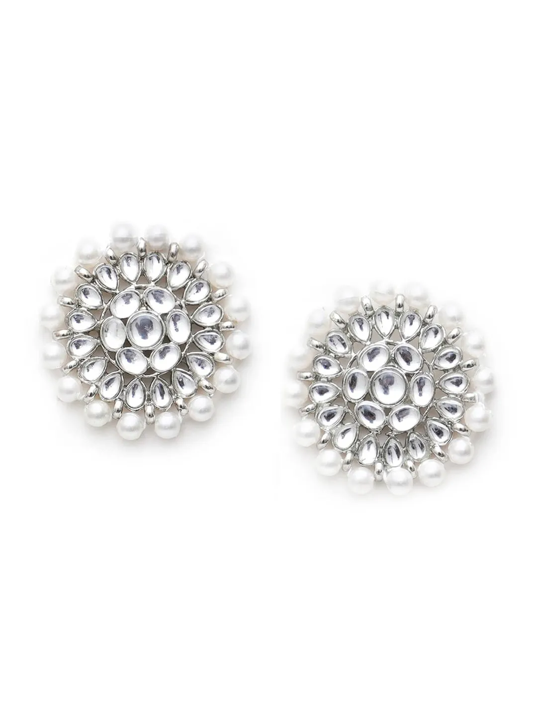 Silver-Plated White Oxidised Kundan-Studded Beaded Jewellery Set